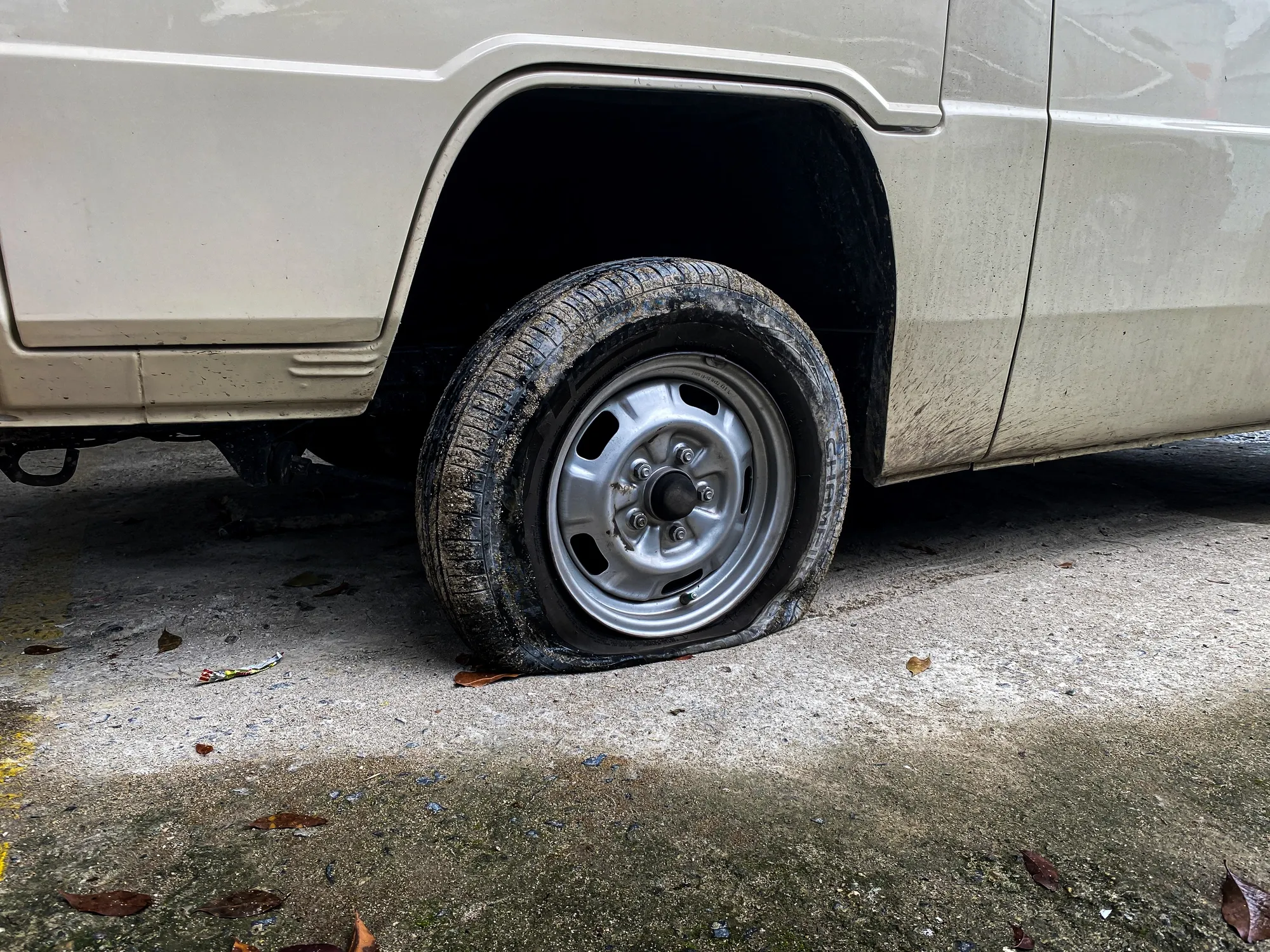 A flat tire on an RV.
